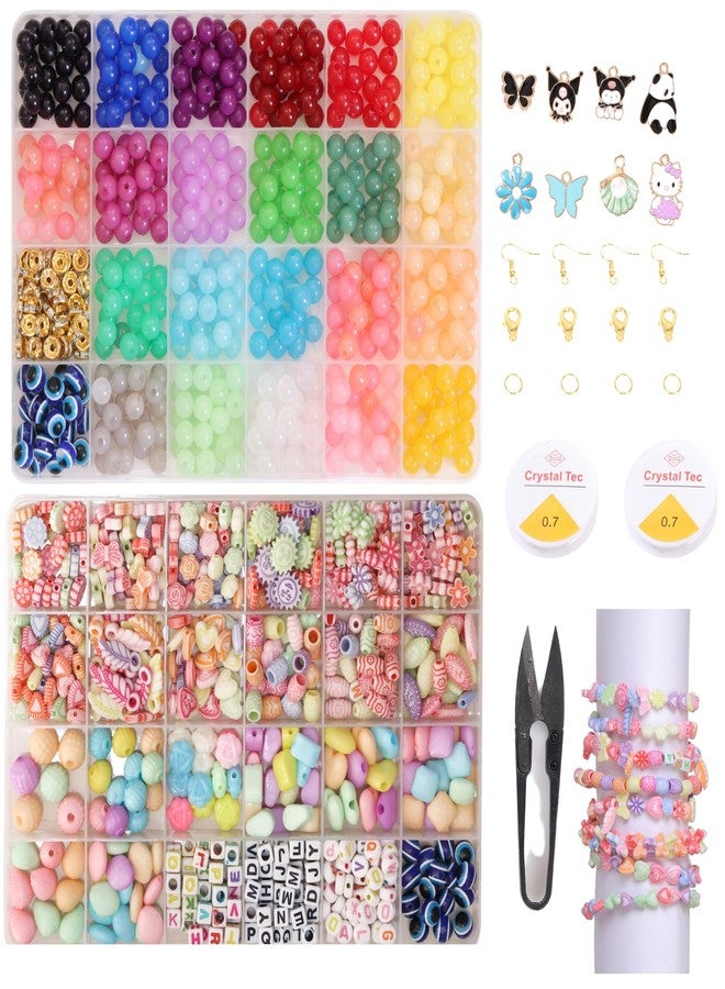 Ambitieux Beads Children Jewelry Making Craft Bracelet Kits set for Kids - DIY 2 pcs of 24 Compartment Box, 1200+ Colorful plastic Beads, Ear Hangings, Lobster Locks & Rings , 8 Pcs of Charms With Accessories - Birthday Gift for Girls 4 5 6 7 Years - Image 1